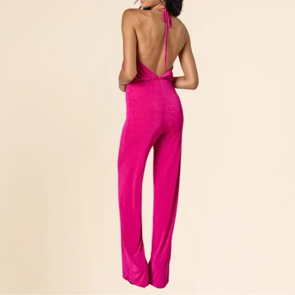 Blue Blush Vibrant Pink Halter Jumpsuit - Picture 3 of 8